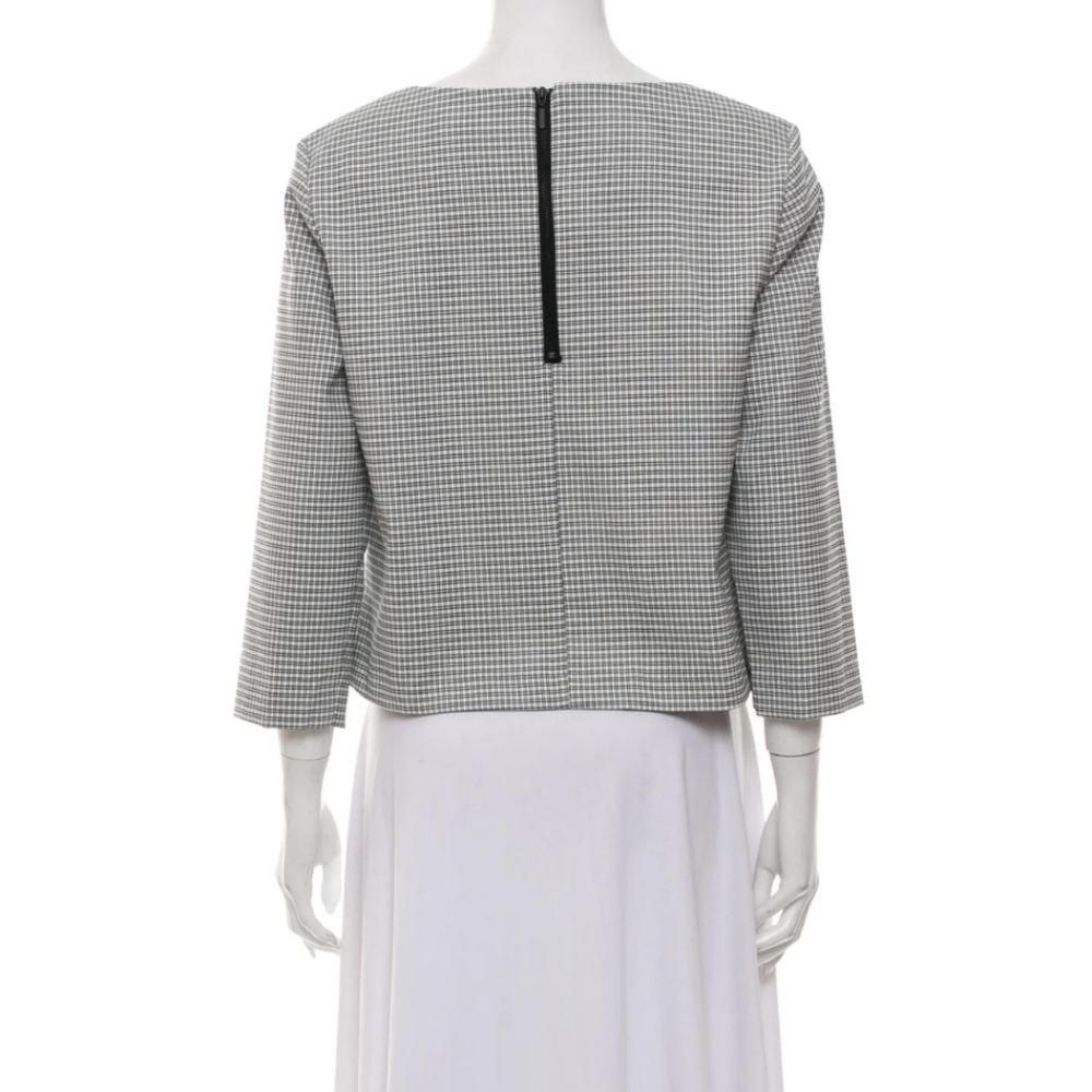 Rachel Zoe Black & White Plaid Square Neck Top 3/4 Sleeve Chic Work Blouse XS - Picture 6 of 8